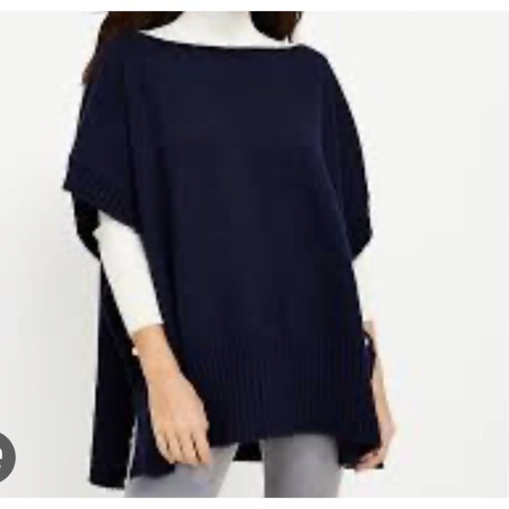 Loft Womens Sweater The  Modern Poncho Blue Gold Buttons Size XS S